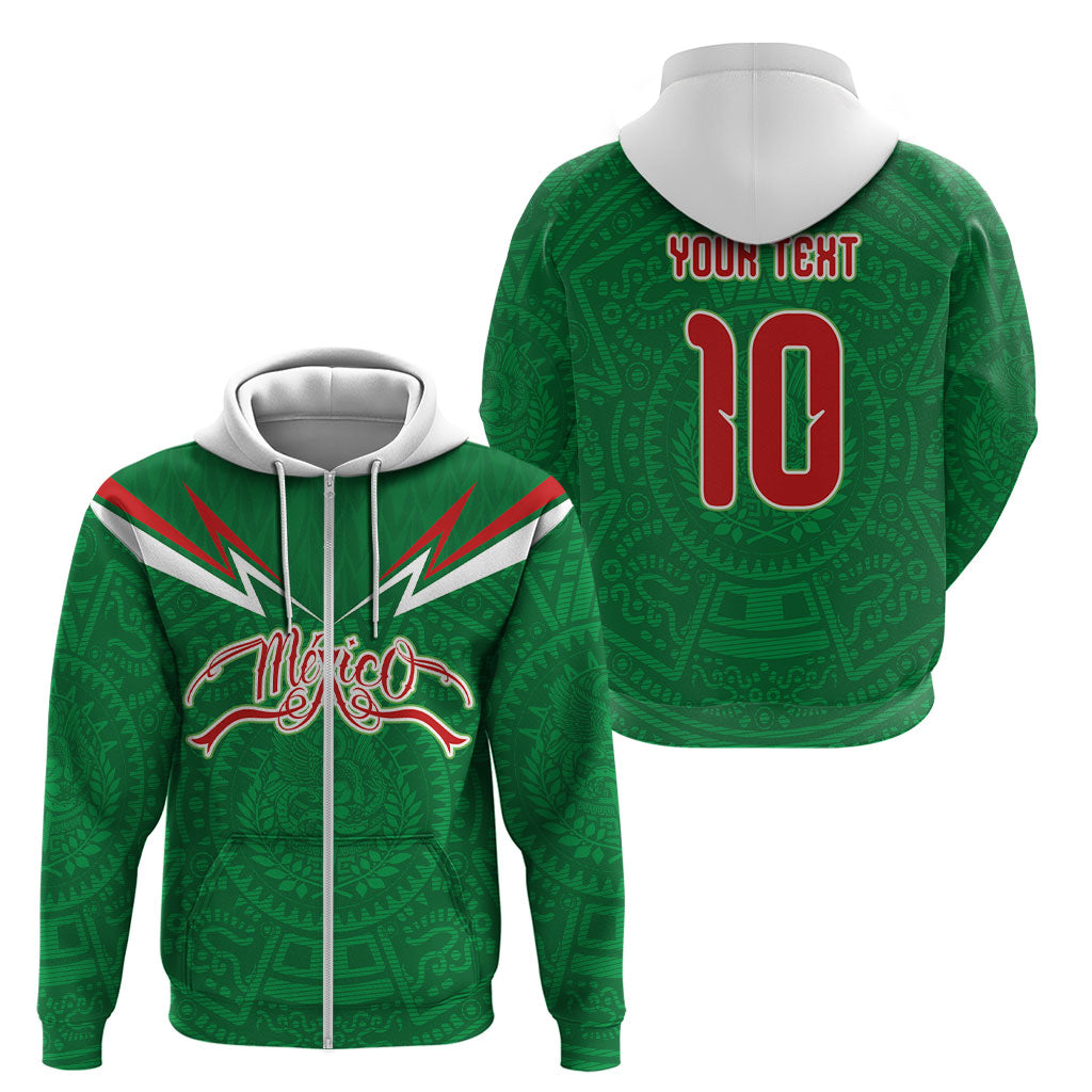 Custom Mexico Football Zip Hoodie Remixed Mexico Aztec Pattern Tribal Style