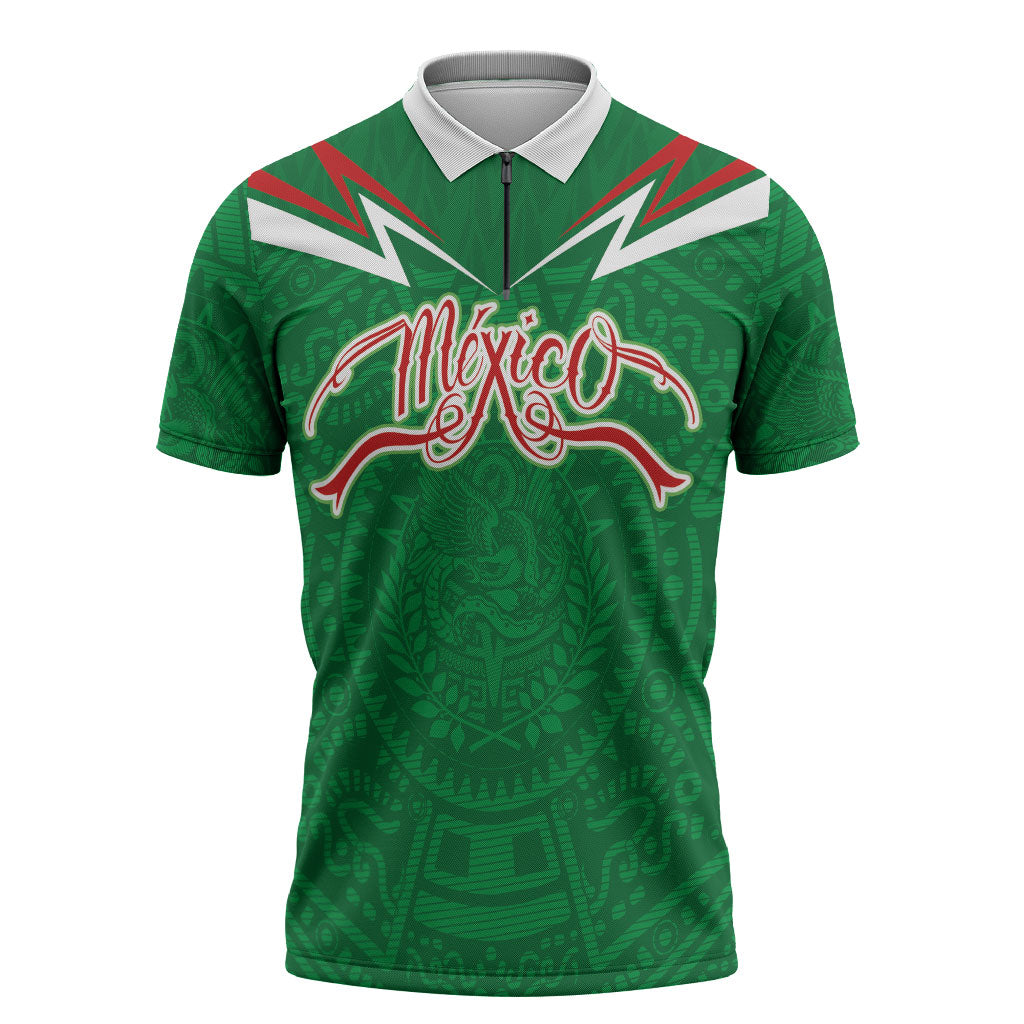 Custom Mexico Football Zipper Polo Shirt Remixed Mexico Aztec Pattern Tribal Style