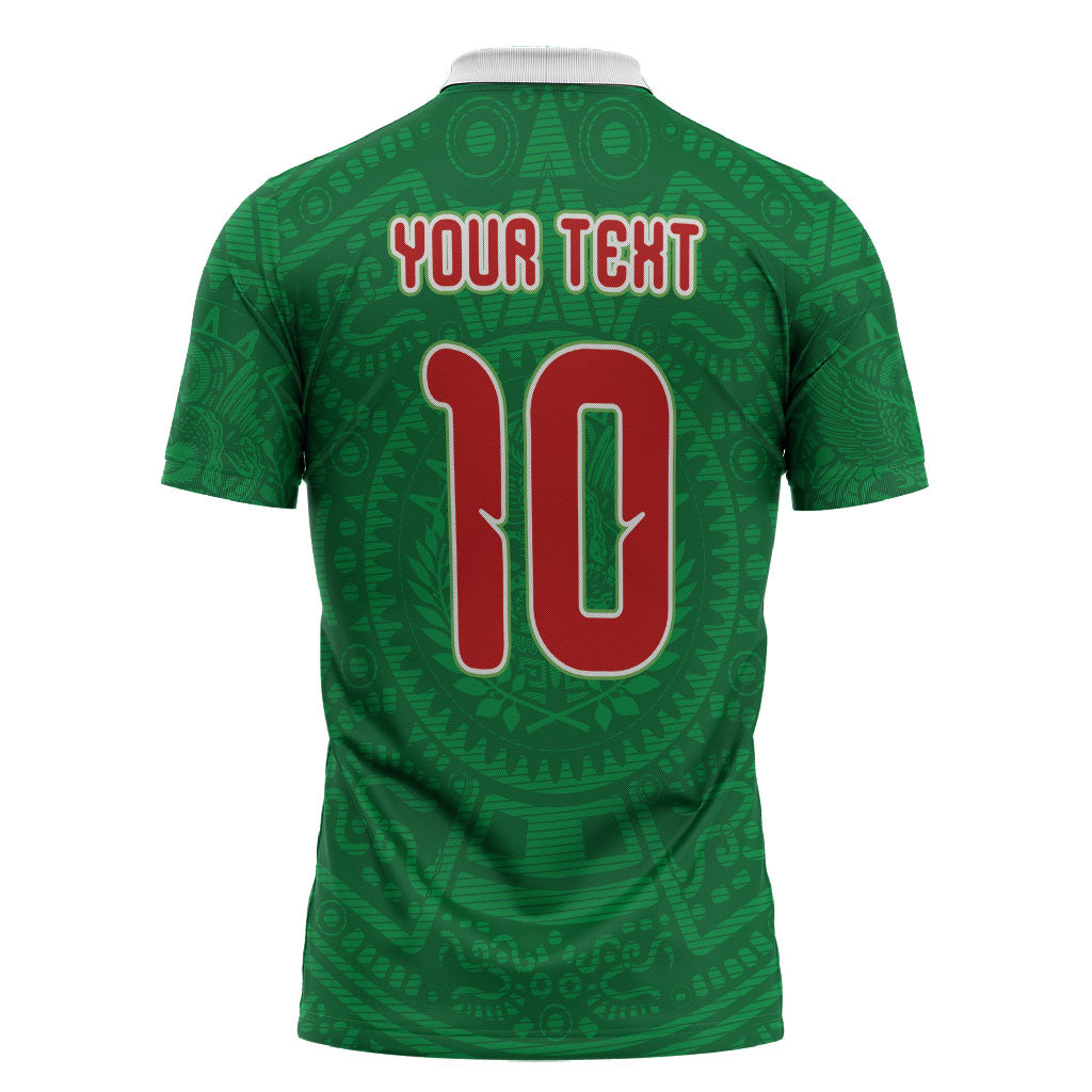Custom Mexico Football Zipper Polo Shirt Remixed Mexico Aztec Pattern Tribal Style