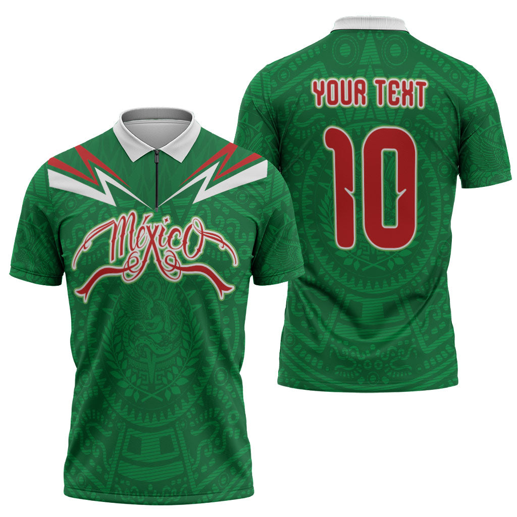 Custom Mexico Football Zipper Polo Shirt Remixed Mexico Aztec Pattern Tribal Style