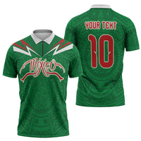 Custom Mexico Football Zipper Polo Shirt Remixed Mexico Aztec Pattern Tribal Style
