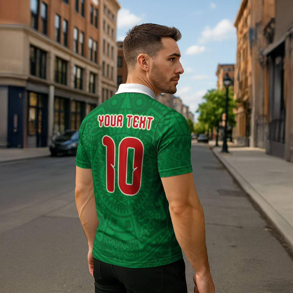 Custom Mexico Football Zipper Polo Shirt Remixed Mexico Aztec Pattern Tribal Style