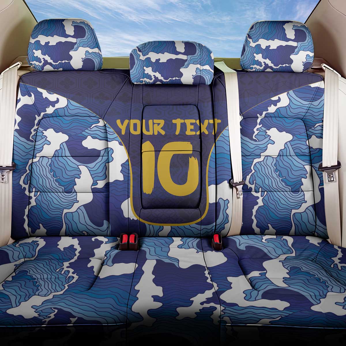 Custom Japan Pacific Rugby 2024 Back Car Seat Cover Japanese Traditional Pattern and Sea Waves - Wonder Print Shop