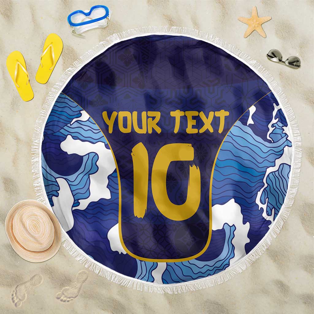 Custom Japan Pacific Rugby 2024 Beach Blanket Japanese Traditional Pattern and Sea Waves - Wonder Print Shop