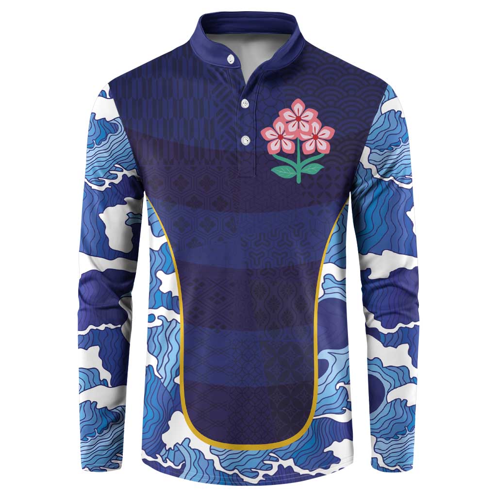 Custom Japan Pacific Rugby 2024 Button Sweatshirt Japanese Traditional Pattern and Sea Waves - Wonder Print Shop