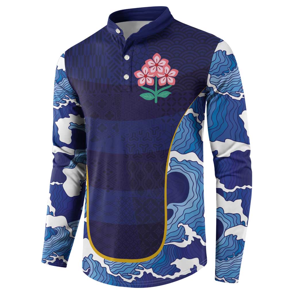 Custom Japan Pacific Rugby 2024 Button Sweatshirt Japanese Traditional Pattern and Sea Waves - Wonder Print Shop