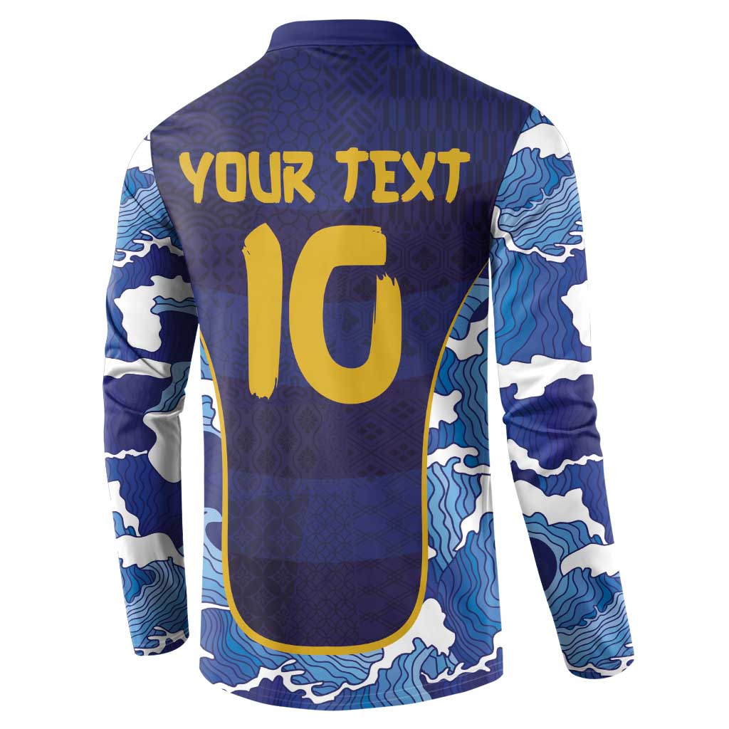 Custom Japan Pacific Rugby 2024 Button Sweatshirt Japanese Traditional Pattern and Sea Waves - Wonder Print Shop