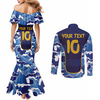 Custom Japan Pacific Rugby 2024 Couples Matching Mermaid Dress and Long Sleeve Button Shirt Japanese Traditional Pattern and Sea Waves