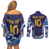 Custom Japan Pacific Rugby 2024 Couples Matching Off Shoulder Short Dress and Long Sleeve Button Shirt Japanese Traditional Pattern and Sea Waves - Wonder Print Shop