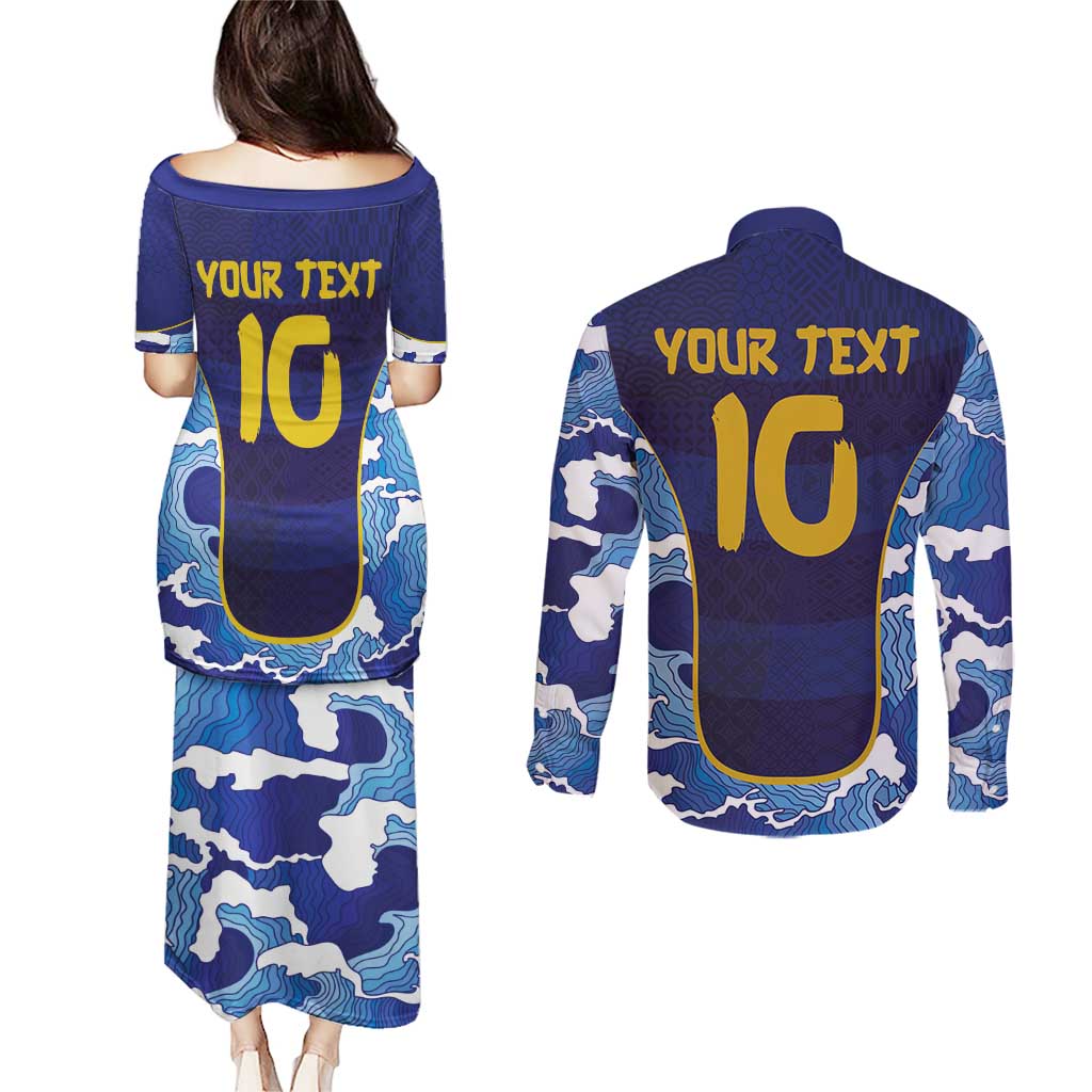 Custom Japan Pacific Rugby 2024 Couples Matching Puletasi and Long Sleeve Button Shirt Japanese Traditional Pattern and Sea Waves - Wonder Print Shop