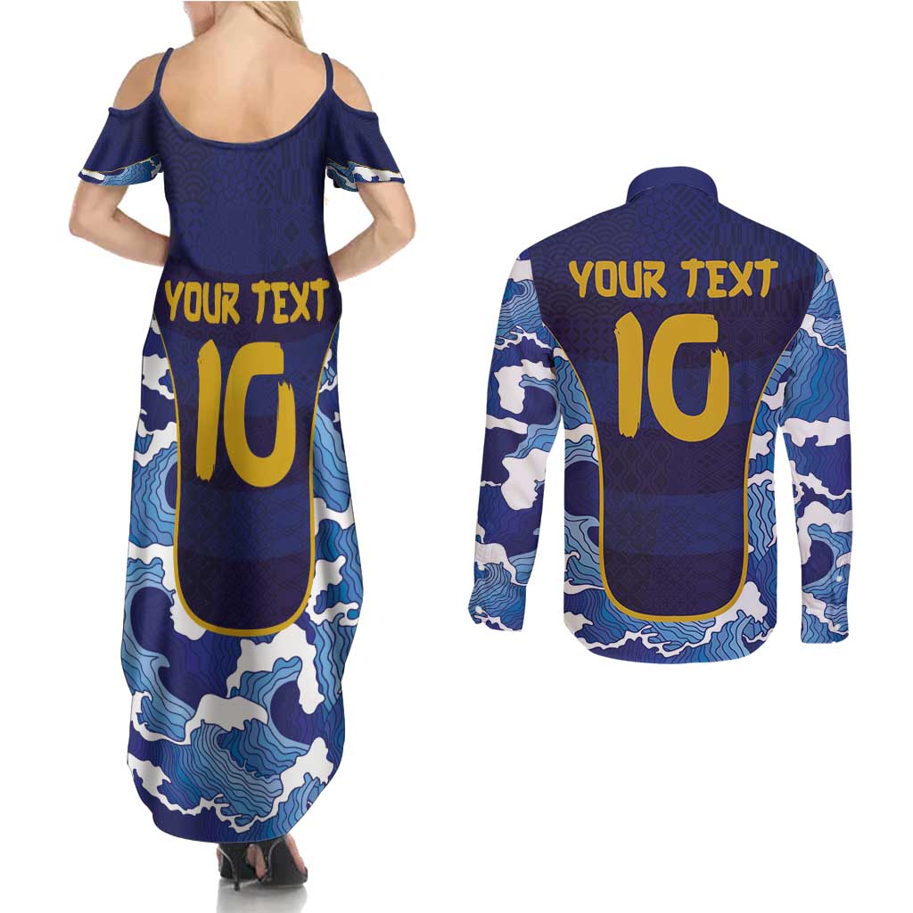 Custom Japan Pacific Rugby 2024 Couples Matching Summer Maxi Dress and Long Sleeve Button Shirt Japanese Traditional Pattern and Sea Waves - Wonder Print Shop