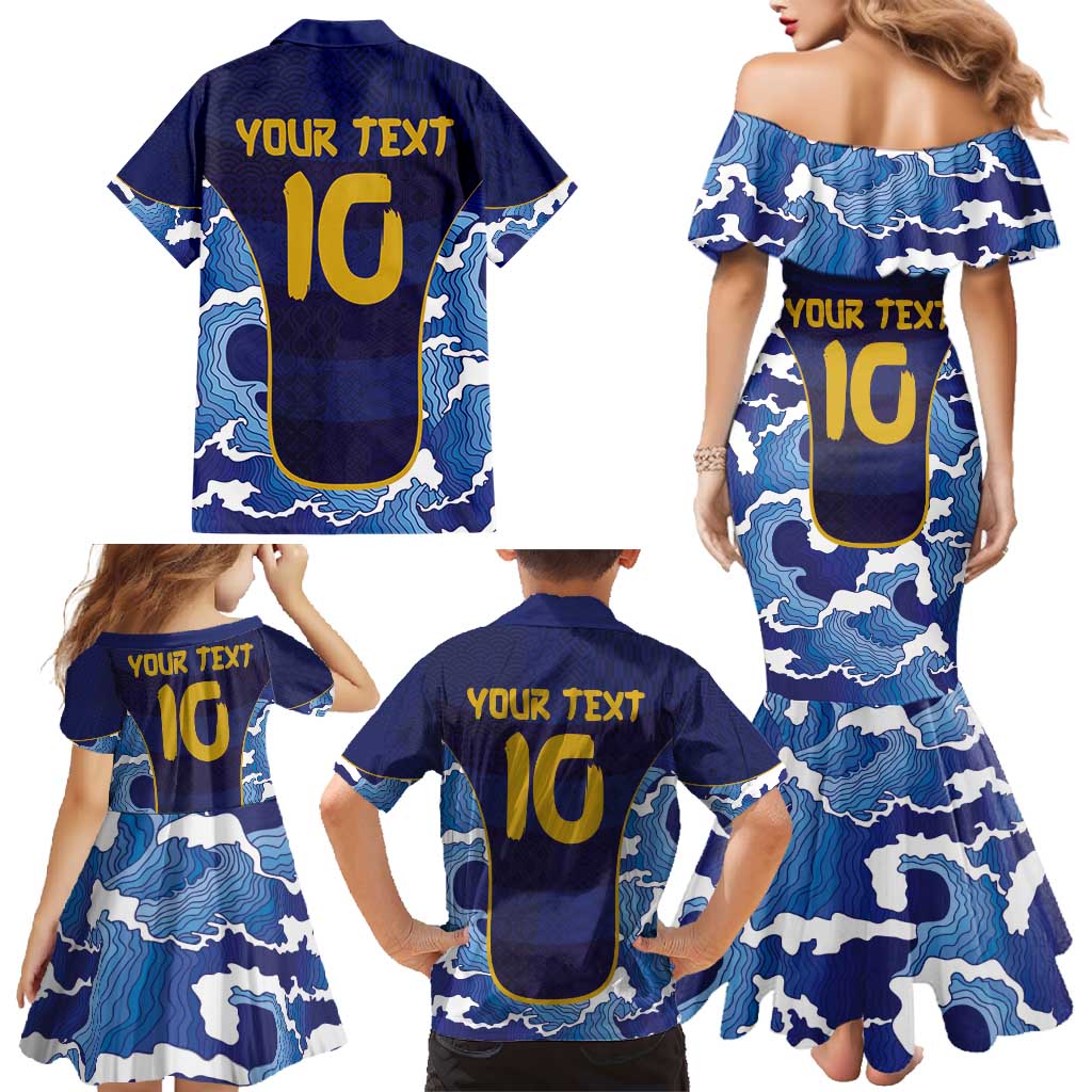 Custom Japan Pacific Rugby 2024 Family Matching Mermaid Dress and Hawaiian Shirt Japanese Traditional Pattern and Sea Waves - Wonder Print Shop