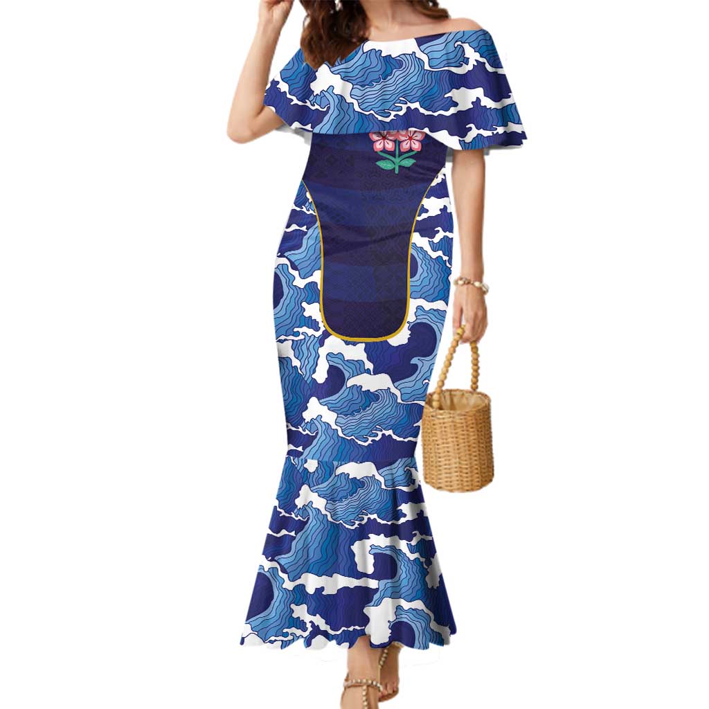 Custom Japan Pacific Rugby 2024 Family Matching Mermaid Dress and Hawaiian Shirt Japanese Traditional Pattern and Sea Waves - Wonder Print Shop