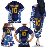 Custom Japan Pacific Rugby 2024 Family Matching Off The Shoulder Long Sleeve Dress and Hawaiian Shirt Japanese Traditional Pattern and Sea Waves - Wonder Print Shop