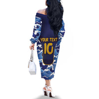 Custom Japan Pacific Rugby 2024 Family Matching Off The Shoulder Long Sleeve Dress and Hawaiian Shirt Japanese Traditional Pattern and Sea Waves - Wonder Print Shop