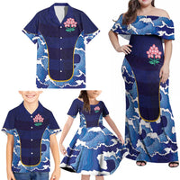 Custom Japan Pacific Rugby 2024 Family Matching Off Shoulder Maxi Dress and Hawaiian Shirt Japanese Traditional Pattern and Sea Waves - Wonder Print Shop