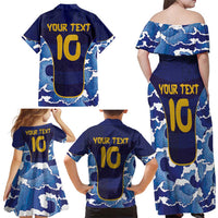 Custom Japan Pacific Rugby 2024 Family Matching Off Shoulder Maxi Dress and Hawaiian Shirt Japanese Traditional Pattern and Sea Waves - Wonder Print Shop