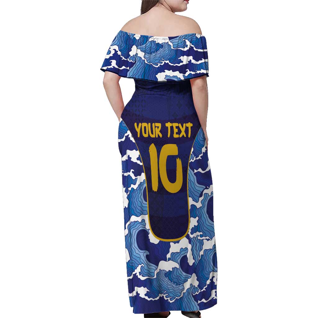 Custom Japan Pacific Rugby 2024 Family Matching Off Shoulder Maxi Dress and Hawaiian Shirt Japanese Traditional Pattern and Sea Waves - Wonder Print Shop