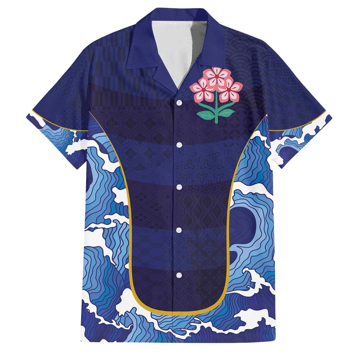 Custom Japan Pacific Rugby 2024 Family Matching Puletasi and Hawaiian Shirt Japanese Traditional Pattern and Sea Waves - Wonder Print Shop