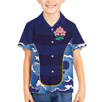 Custom Japan Pacific Rugby 2024 Family Matching Puletasi and Hawaiian Shirt Japanese Traditional Pattern and Sea Waves - Wonder Print Shop