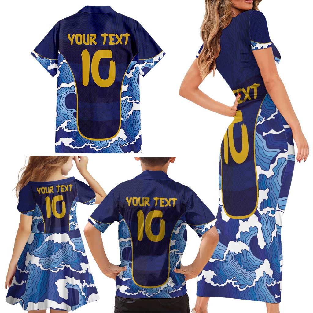 Custom Japan Pacific Rugby 2024 Family Matching Short Sleeve Bodycon Dress and Hawaiian Shirt Japanese Traditional Pattern and Sea Waves - Wonder Print Shop