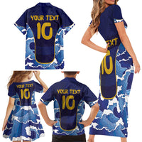 Custom Japan Pacific Rugby 2024 Family Matching Short Sleeve Bodycon Dress and Hawaiian Shirt Japanese Traditional Pattern and Sea Waves - Wonder Print Shop