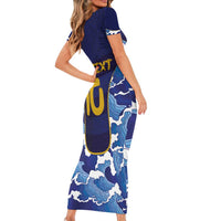 Custom Japan Pacific Rugby 2024 Family Matching Short Sleeve Bodycon Dress and Hawaiian Shirt Japanese Traditional Pattern and Sea Waves - Wonder Print Shop