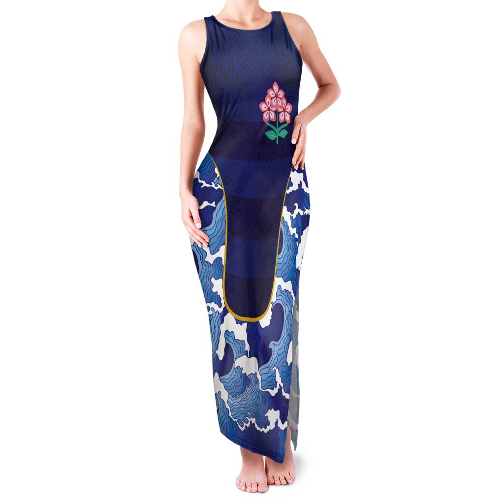 Custom Japan Pacific Rugby 2024 Family Matching Tank Maxi Dress and Hawaiian Shirt Japanese Traditional Pattern and Sea Waves - Wonder Print Shop
