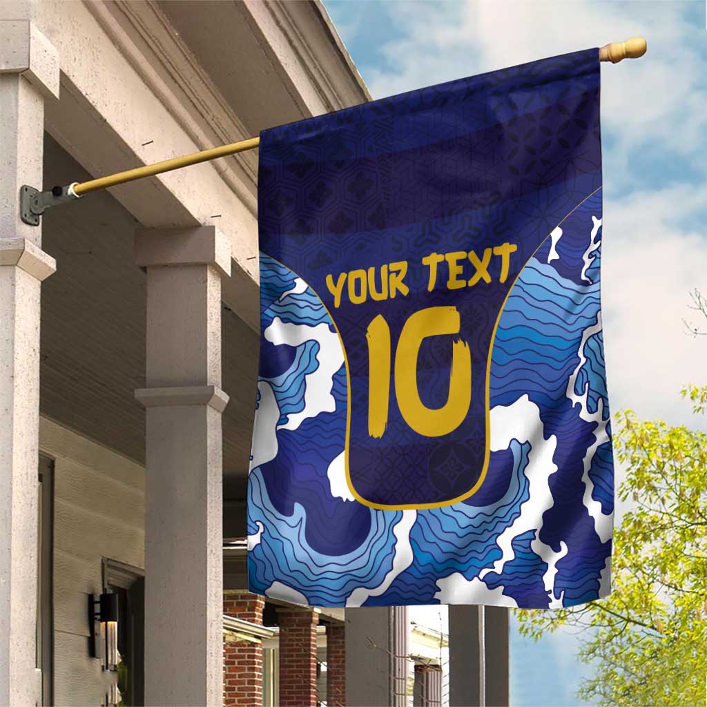 Custom Japan Pacific Rugby 2024 Garden Flag Japanese Traditional Pattern and Sea Waves - Wonder Print Shop