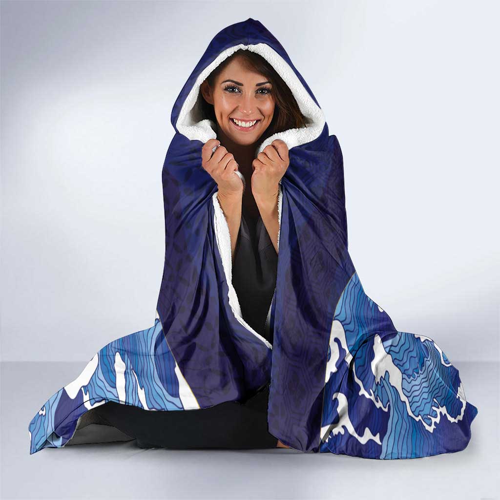 Custom Japan Pacific Rugby 2024 Hooded Blanket Japanese Traditional Pattern and Sea Waves