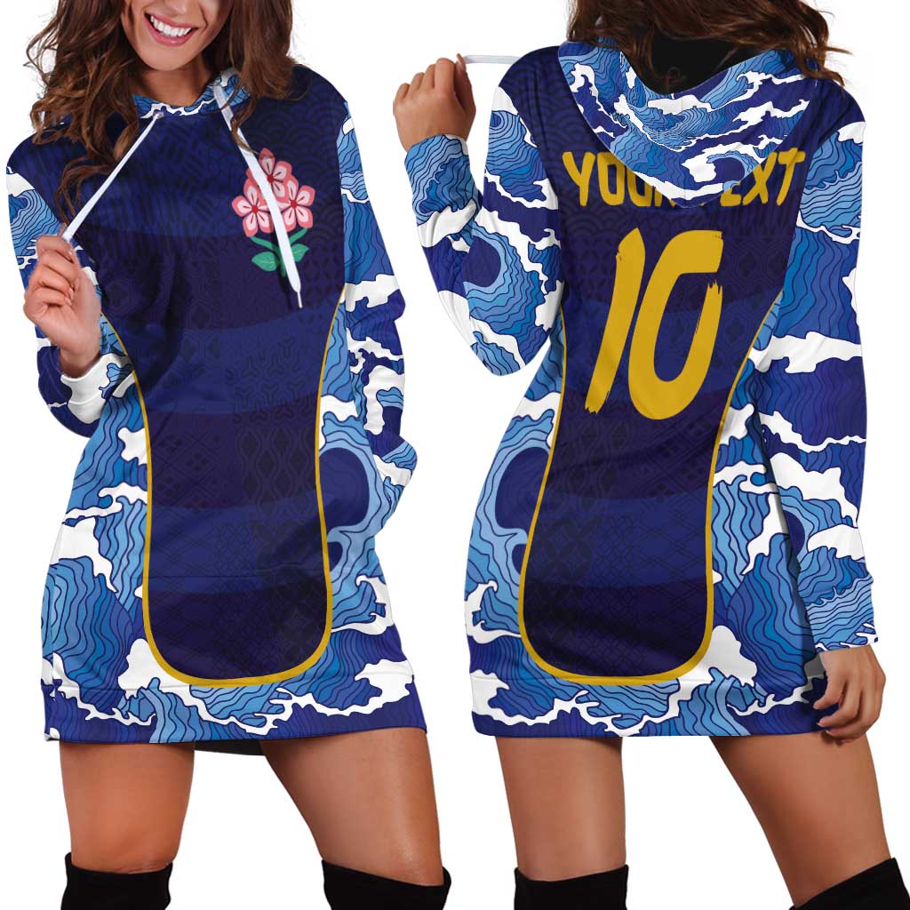 Custom Japan Pacific Rugby 2024 Hoodie Dress Japanese Traditional Pattern and Sea Waves - Wonder Print Shop