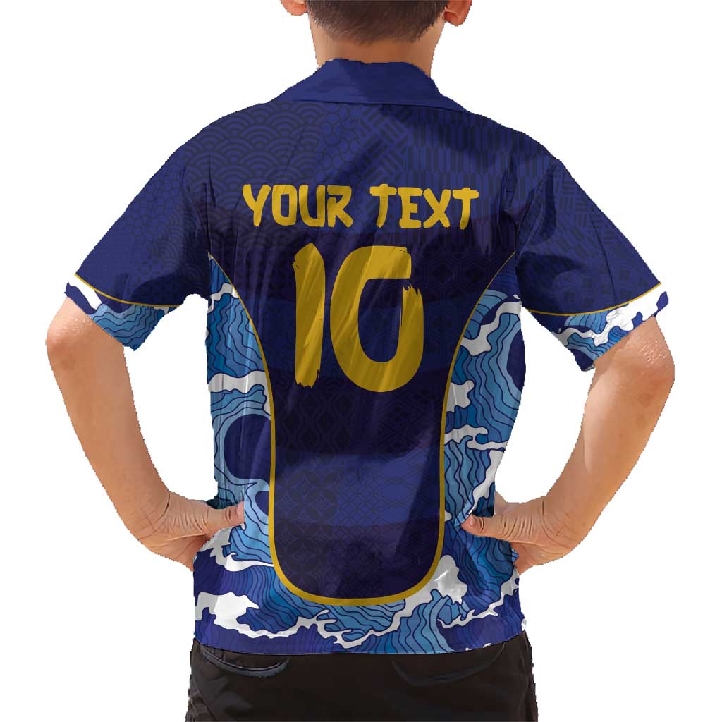Custom Japan Pacific Rugby 2024 Kid Hawaiian Shirt Japanese Traditional Pattern and Sea Waves - Wonder Print Shop
