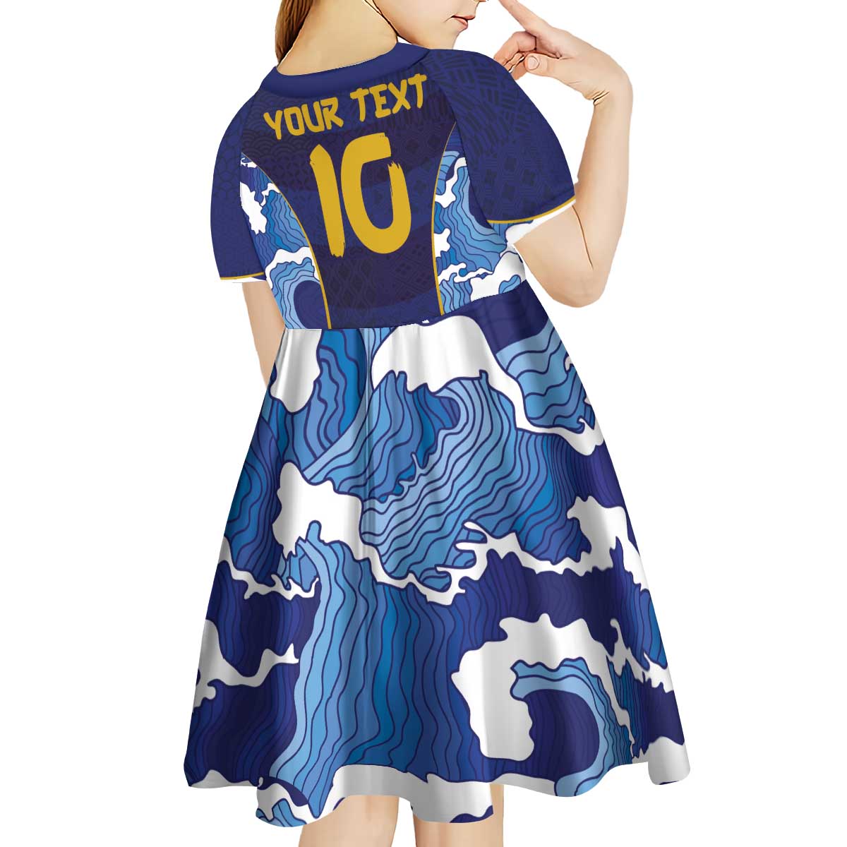 Custom Japan Pacific Rugby 2024 Kid Short Sleeve Dress Japanese Traditional Pattern and Sea Waves - Wonder Print Shop
