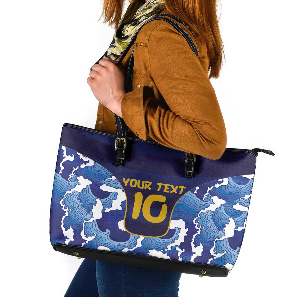 Custom Japan Pacific Rugby 2024 Leather Tote Bag Japanese Traditional Pattern and Sea Waves - Wonder Print Shop