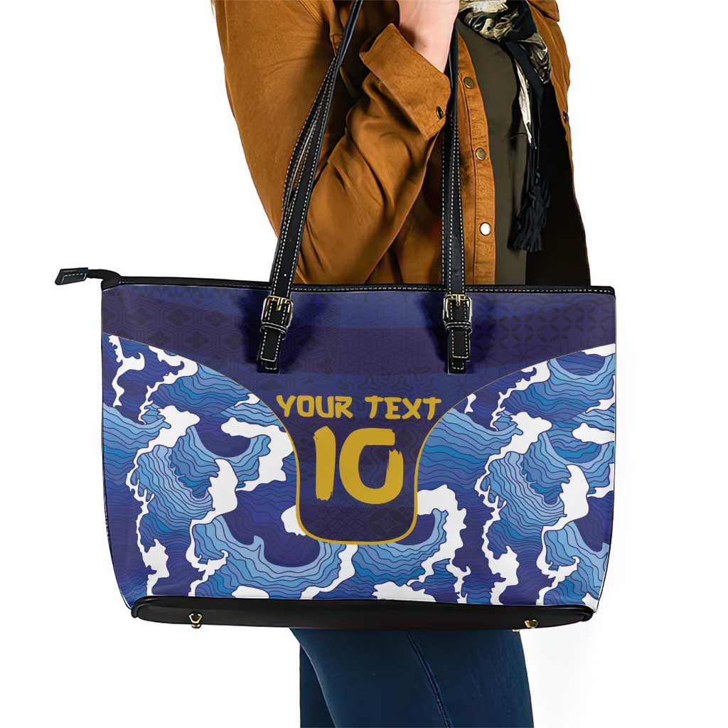 Custom Japan Pacific Rugby 2024 Leather Tote Bag Japanese Traditional Pattern and Sea Waves - Wonder Print Shop