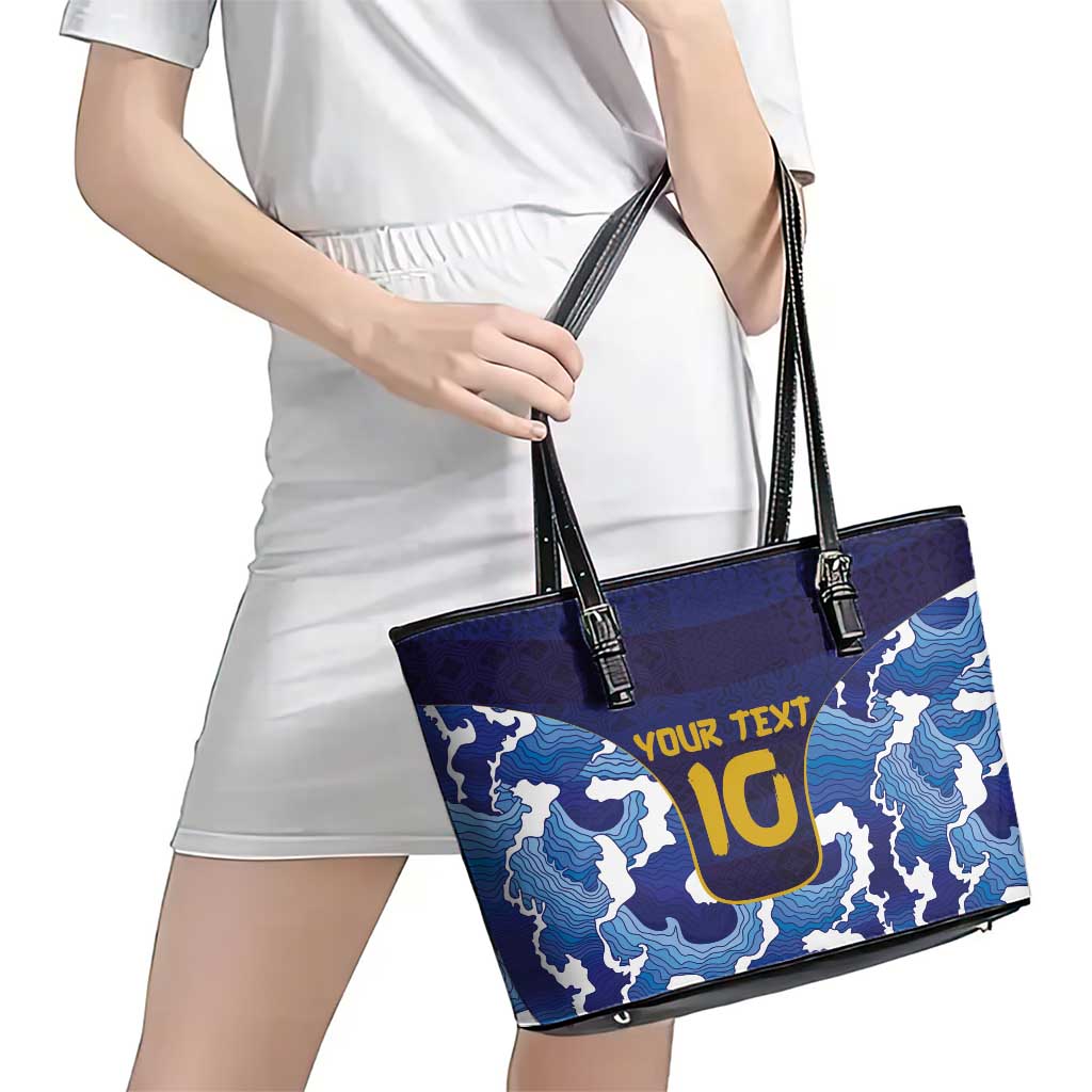 Custom Japan Pacific Rugby 2024 Leather Tote Bag Japanese Traditional Pattern and Sea Waves - Wonder Print Shop