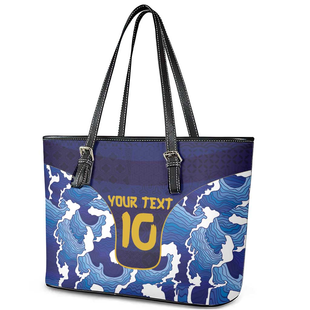 Custom Japan Pacific Rugby 2024 Leather Tote Bag Japanese Traditional Pattern and Sea Waves - Wonder Print Shop