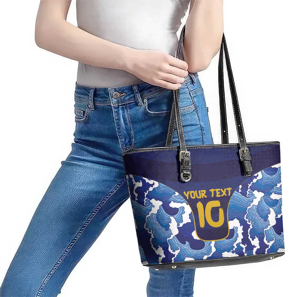 Custom Japan Pacific Rugby 2024 Leather Tote Bag Japanese Traditional Pattern and Sea Waves - Wonder Print Shop