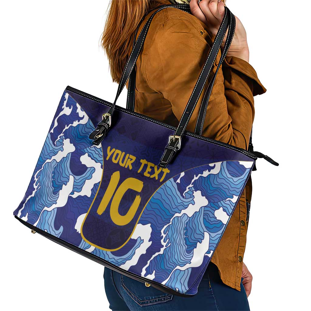 Custom Japan Pacific Rugby 2024 Leather Tote Bag Japanese Traditional Pattern and Sea Waves - Wonder Print Shop