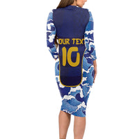 Custom Japan Pacific Rugby 2024 Long Sleeve Bodycon Dress Japanese Traditional Pattern and Sea Waves - Wonder Print Shop