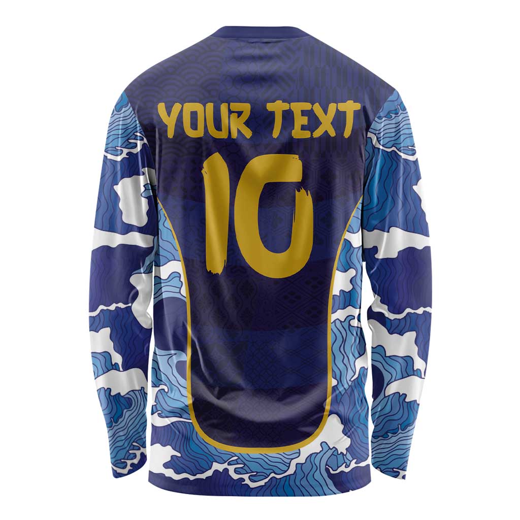 Custom Japan Pacific Rugby 2024 Long Sleeve Shirt Japanese Traditional Pattern and Sea Waves - Wonder Print Shop