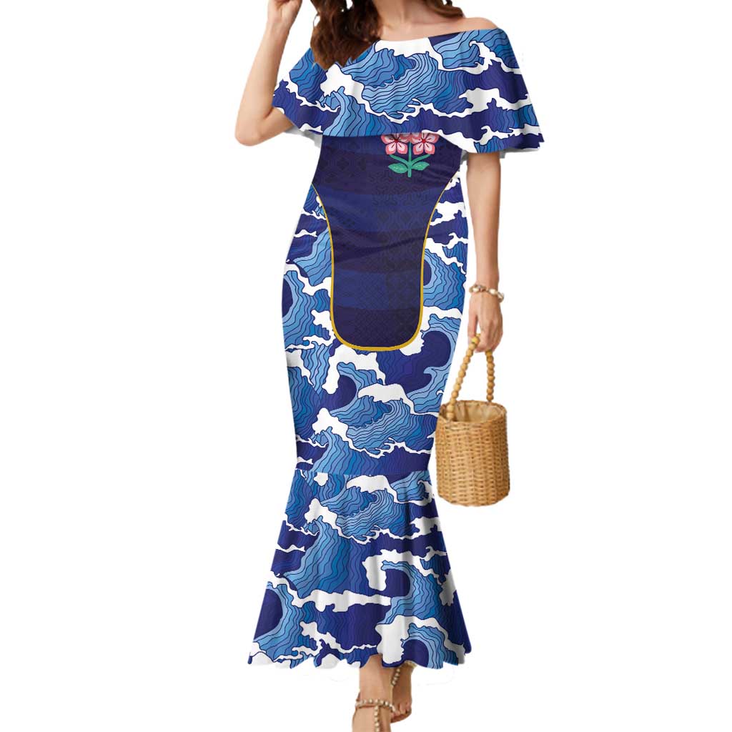 Custom Japan Pacific Rugby 2024 Mermaid Dress Japanese Traditional Pattern and Sea Waves - Wonder Print Shop