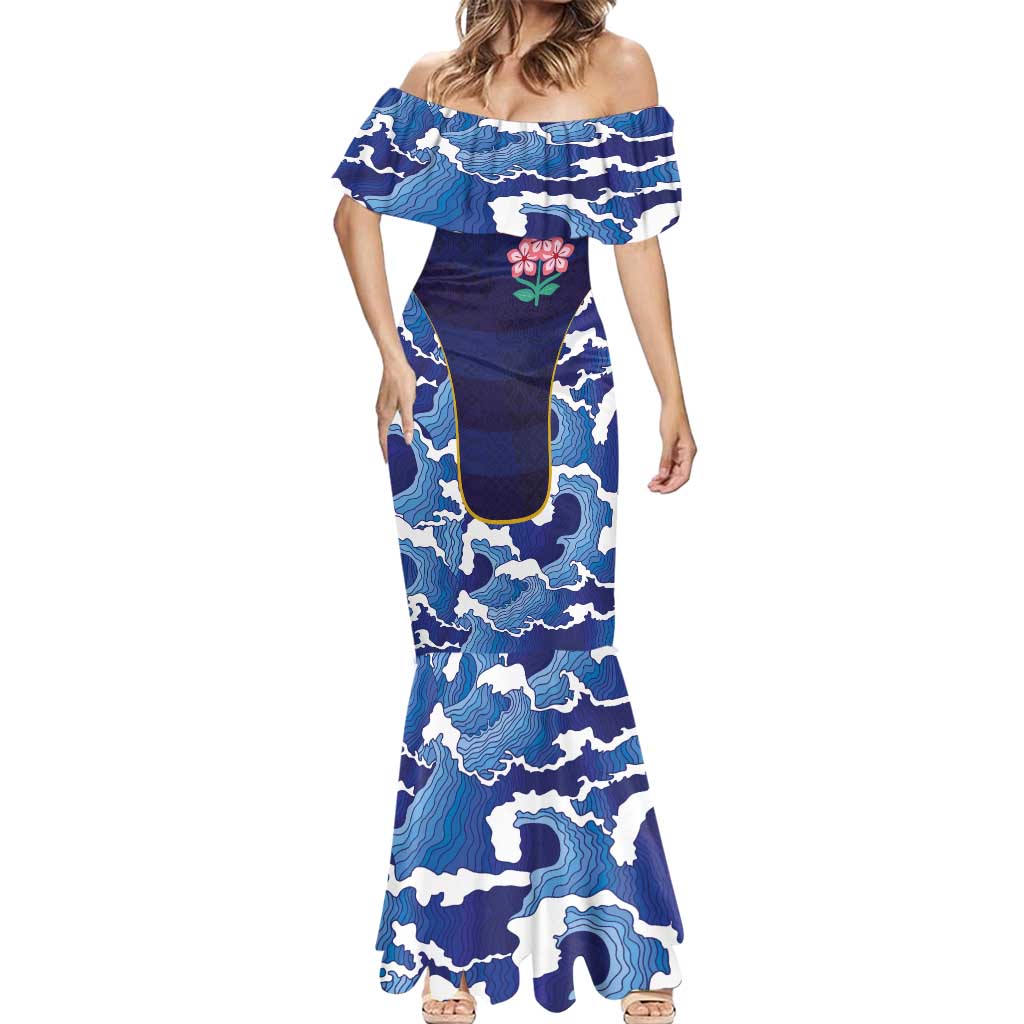 Custom Japan Pacific Rugby 2024 Mermaid Dress Japanese Traditional Pattern and Sea Waves - Wonder Print Shop