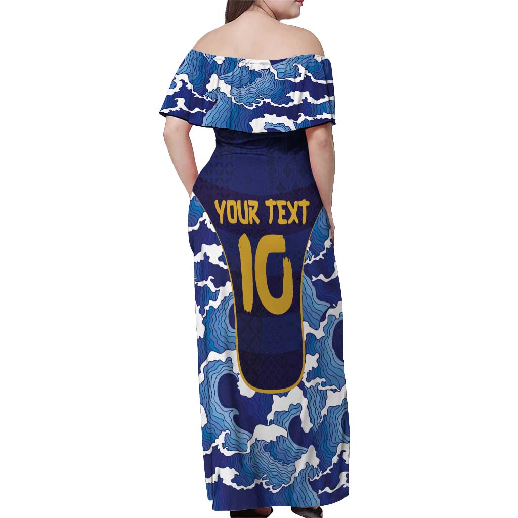 Custom Japan Pacific Rugby 2024 Off Shoulder Maxi Dress Japanese Traditional Pattern and Sea Waves - Wonder Print Shop