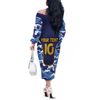 Custom Japan Pacific Rugby 2024 Off The Shoulder Long Sleeve Dress Japanese Traditional Pattern and Sea Waves - Wonder Print Shop