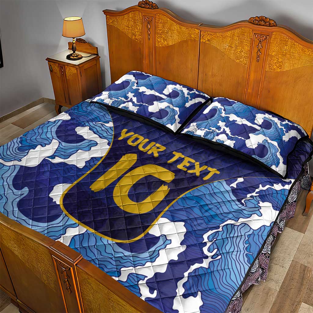 Custom Japan Pacific Rugby 2024 Quilt Bed Set Japanese Traditional Pattern and Sea Waves - Wonder Print Shop