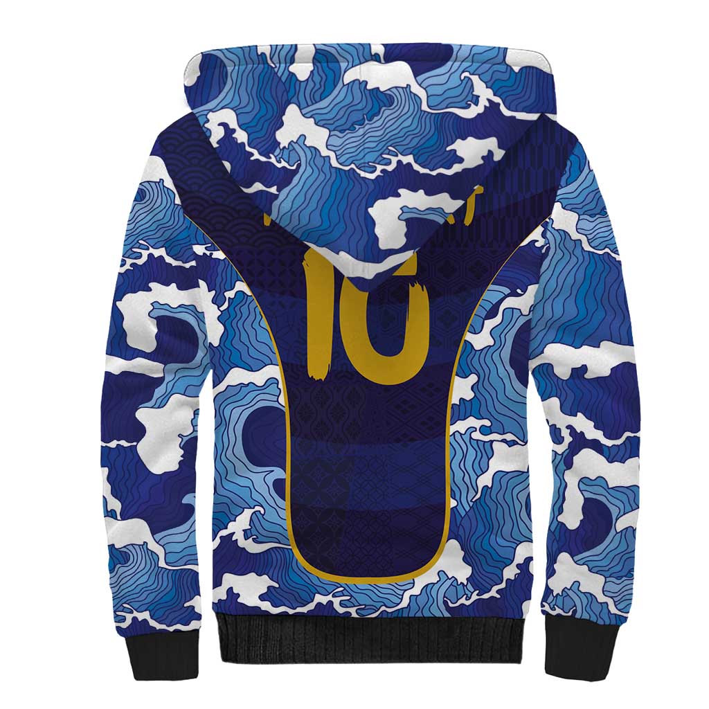 Custom Japan Pacific Rugby 2024 Sherpa Hoodie Japanese Traditional Pattern and Sea Waves - Wonder Print Shop