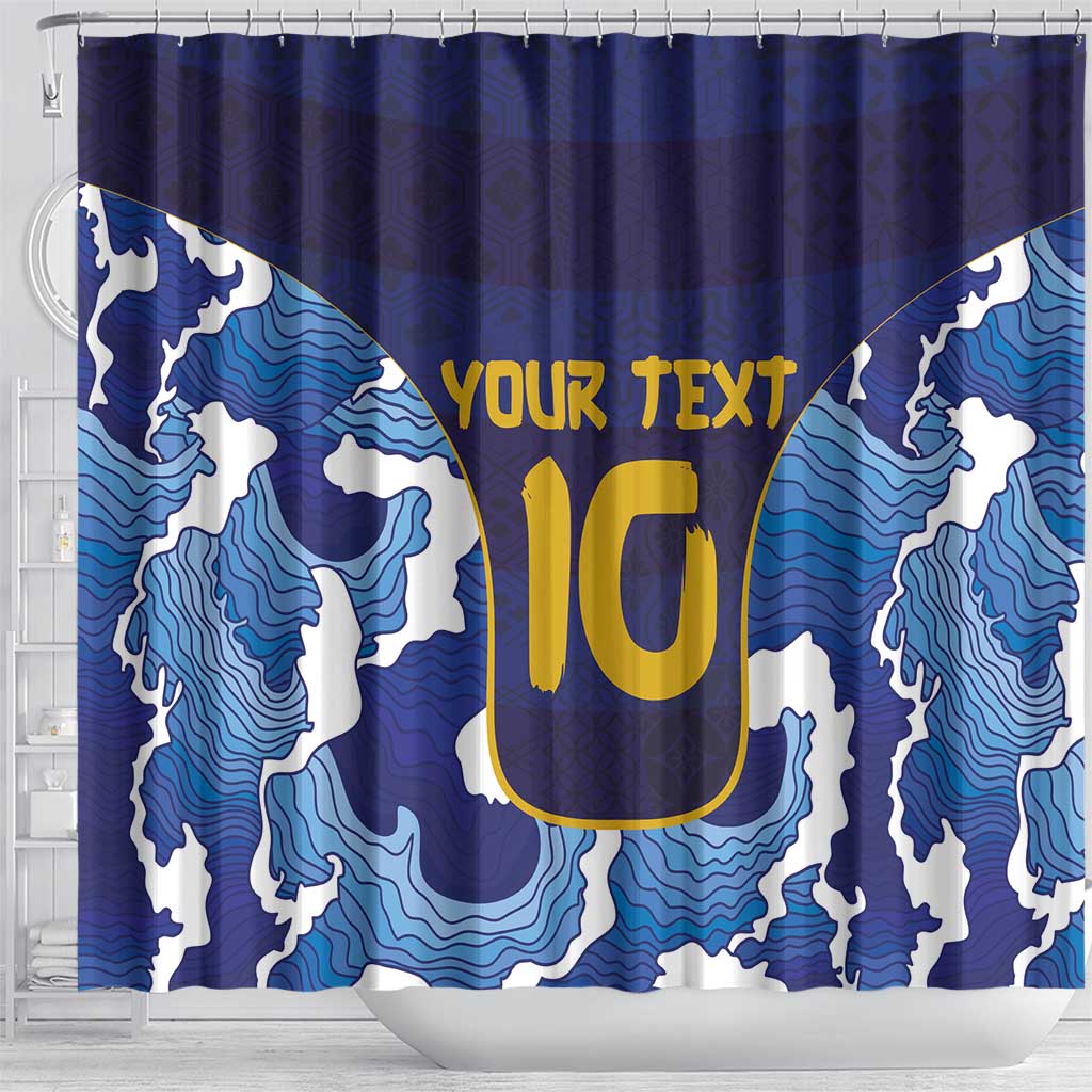 Custom Japan Pacific Rugby 2024 Shower Curtain Japanese Traditional Pattern and Sea Waves