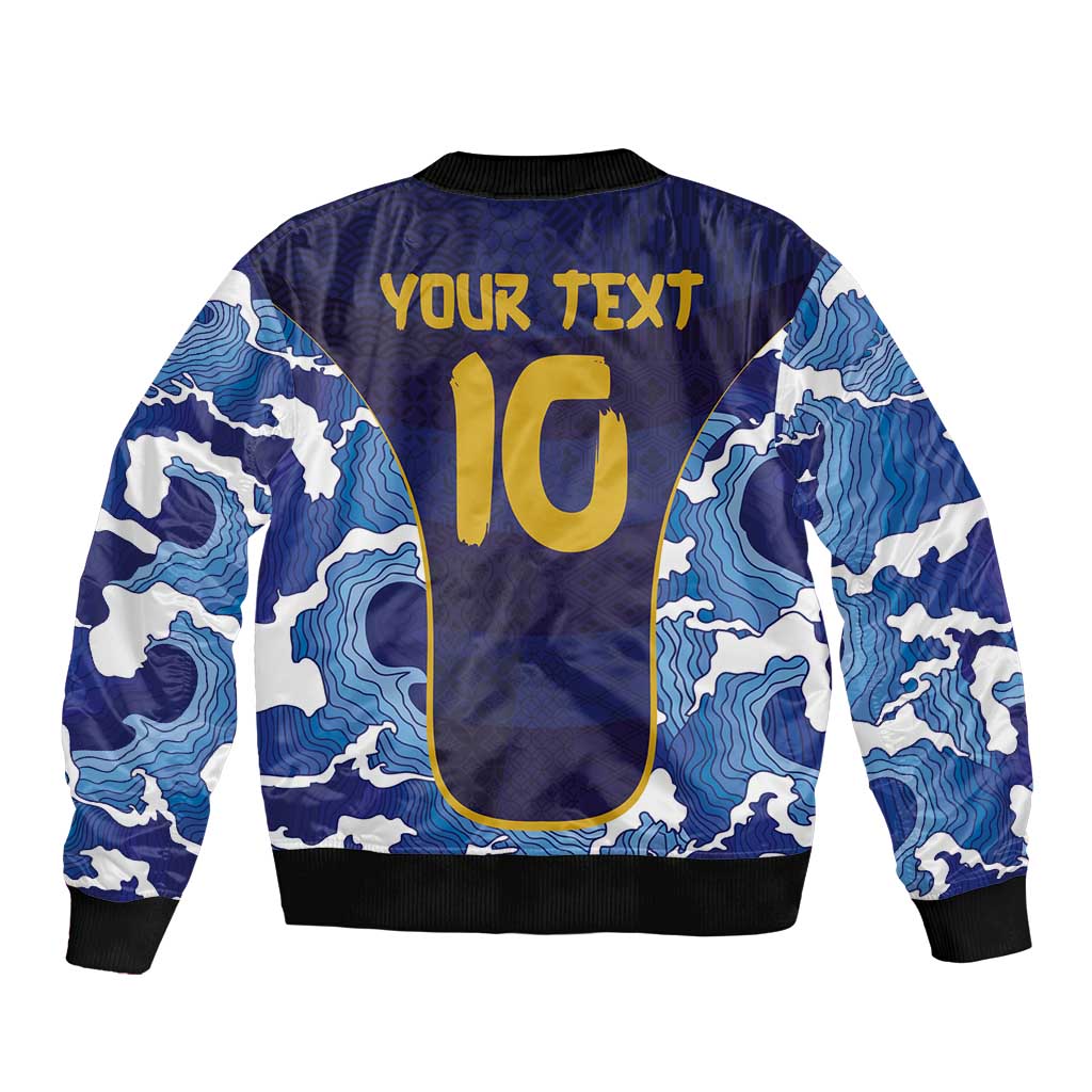 Custom Japan Pacific Rugby 2024 Sleeve Zip Bomber Jacket Japanese Traditional Pattern and Sea Waves - Wonder Print Shop