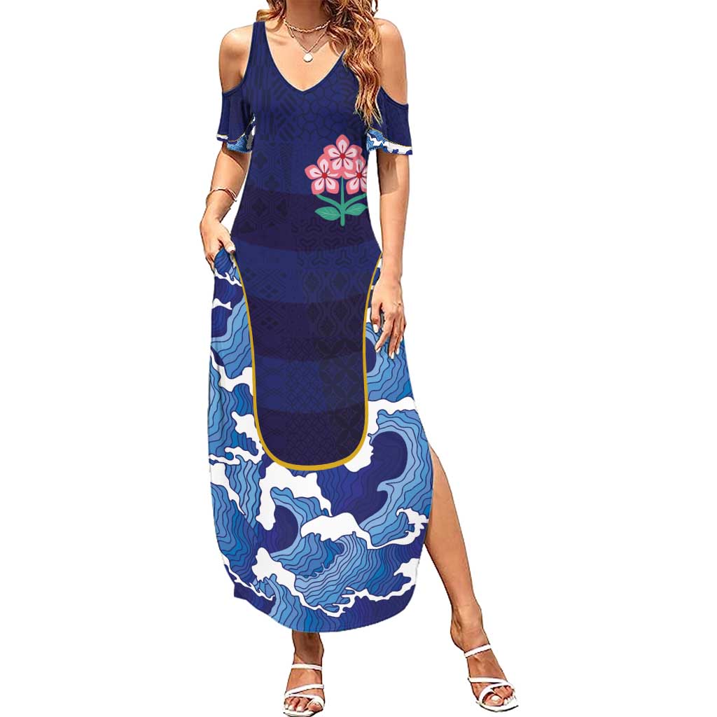 Custom Japan Pacific Rugby 2024 Summer Maxi Dress Japanese Traditional Pattern and Sea Waves - Wonder Print Shop